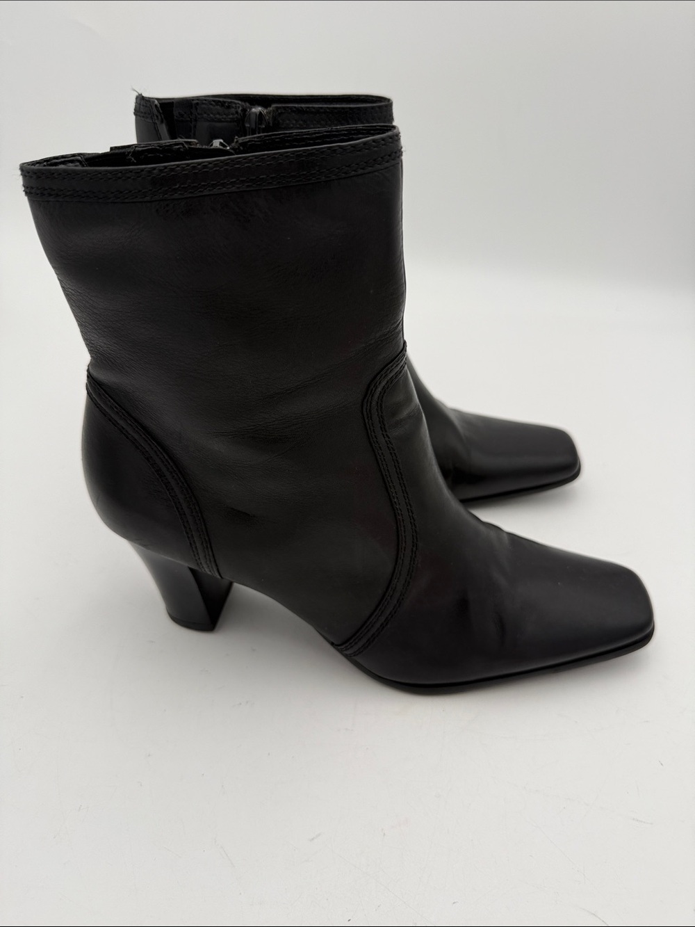 Style &co Black Leather Women Ankle Boots - Classic Square Toe women 8M Y2K fall - Picture 4 of 14
